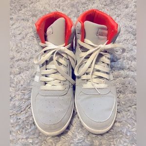 Adidas high tops- grey w/coral in good preloved condition- size 8